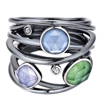 0.03 ct F-G SI Diamond Multi Color Stones Fashion Ladie's Ring In Silver 925 LR50566SV5MC