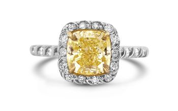 2.44 Ct Cushion Cut Fancy Yellow Halo Diamond Engagement Ring QF1005