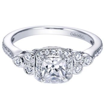 14K White Gold 0.21 ct Diamond Halo Engagement Ring 
