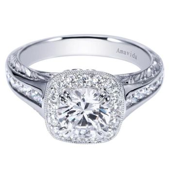 Gabriel & Co 18K White Gold 0.55 ct Diamond Halo Engagement Ring Setting ER9117W83JJ