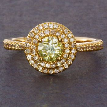 Round Cut Fancy Yellow Diamond Double Halo Ring set in 18kt Rose Gold /SER20376PY