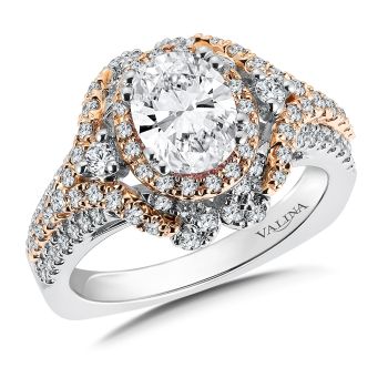 R9681WP - Diamond Halo Engagement Ring Mounting in 14K White/Rose Gold (.76 ct. tw.)