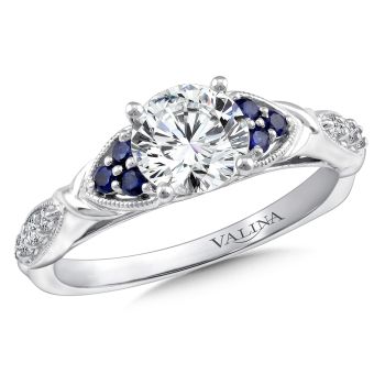 R9379W-BSA - Diamond and Blue Sapphire Engagement Ring Mounting in 14K White Gold (.12 ct. tw.) 