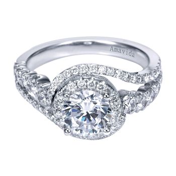 0.81 ct - Diamond Engagement Ring Set in 18k White Gold Diamond Halo /ER7930W83JJ-IGCD