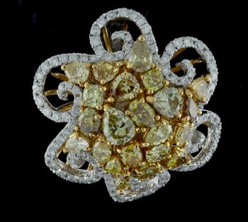 Floral Design Fancy Yellow Diamond Pendant Surrounded by Round White Diamonds set in 18kt White and Yellow Gold /SEP14707