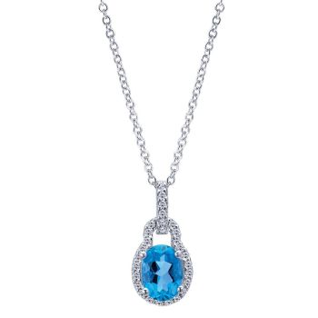 0.18 ct Diamond Swiss Blue Topaz Fashion Necklace set in 14K White Gold NK1363W44BT