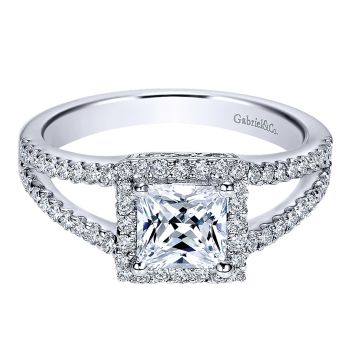 0.32 ct Diamond Engagement Ring - Set in 14k White Gold Diamond Halo /ER6422W44JJ-IGCD