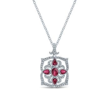 0.36 ct - Necklace
 14k White Gold Diamond And Ruby Fashion /NK4541W45RB-IGCD