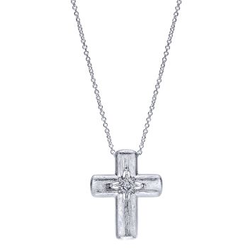 0.04 ct Round Cut Diamond Cross Necklace set in 925 Silver NK3911SV5JJ