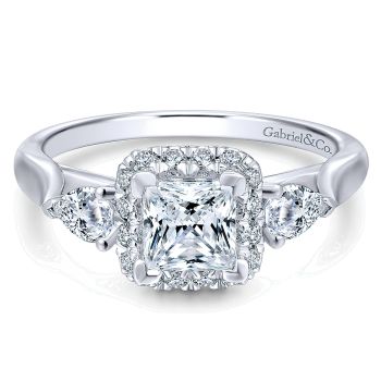 0.44 ct Diamond Engagement Ring - Set in 14k White Gold Diamond Halo /ER12630S3W44JJ-IGCD