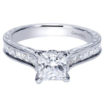 14K White Gold 1.11 ct Diamond Straight Engagement Ring 