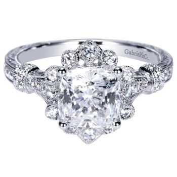 14K White Gold 0.41 ct Diamond Halo Engagement Ring Setting