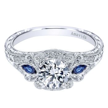 0.09 ct - Diamond Engagement Ring Set in Platinum and 0.20 Sapphire Halo /ER6514PT3SA-IGCD