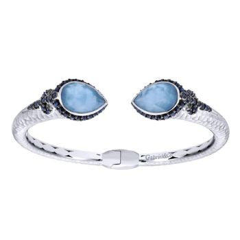 Multi Color Stones Cuff Bangle In Silver 925/Stainless Steel BG3671MXJMC