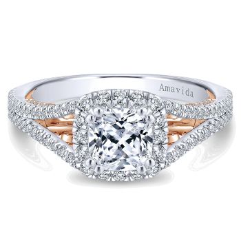 0.69 ct - Diamond Engagement Ring Set in 18k Two Tone Diamond Halo /ER12976C4T83JJ-IGCD