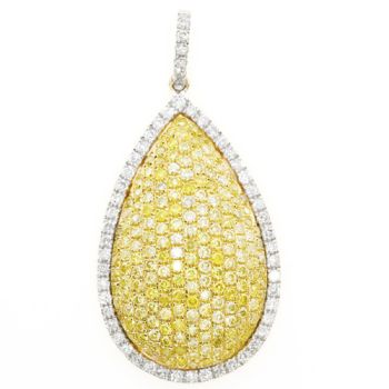 Pave Set Fancy Color Tear Drop Shape Diamond Pendant Surrounded by White Diamonds set in 18kt White and Yellow Gold /SRP14203Y