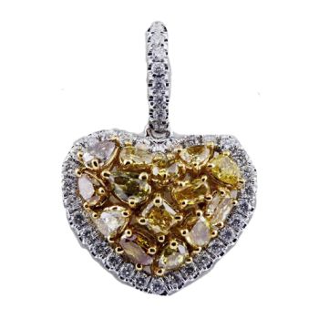 Various Fancy Colors Diamond Heart Pendant border by a Fine Row of Sparkly White Diamonds set in 18kt White and Yellow Gold /SEP13995MU