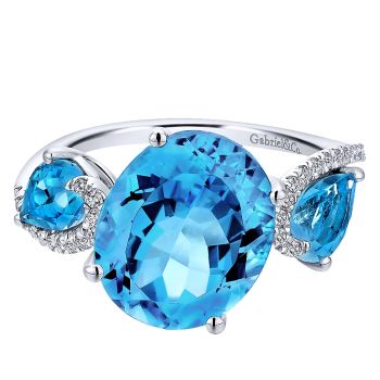 0.11 ct - Ladies' Ring
 14k White Gold Diamond Swiss Blue Topaz Fashion /LR50962W45BT-IGCD