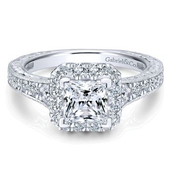 0.82 ct Diamond Engagement Ring - Set in 14k White or Pink Gold Diamond Halo /ER12826S4T44JJ-IGCD