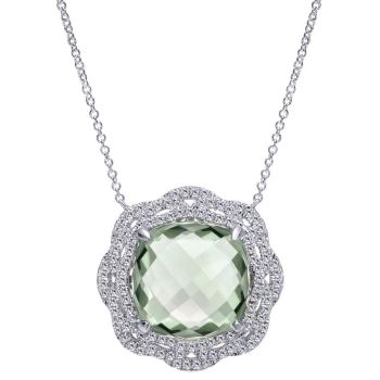 0.76 ct Round Cut Diamond Green Amethyst Fashion Necklace set in 14KT White Gold NK4159W45GA