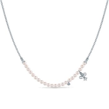 0.03 ct - Necklace
 925 Silver Diamond Pearl Fashion /NK3742SV5PL-IGCD