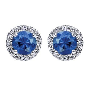14k White Gold Diamond and Sapphire Stud Earrings 0.12 ct EG9687W44SA