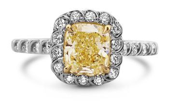 1.75Ct Cushion cut Fancy Yellow Halo Diamond Engagement Ring NF1005