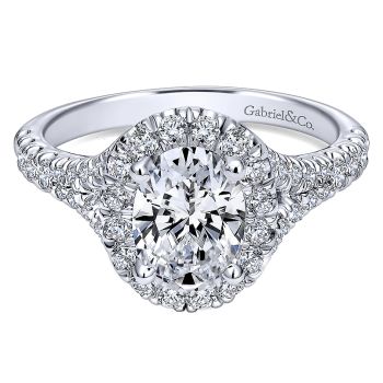 0.71 ct Diamond Engagement Ring - Set in 14k White Gold Diamond Halo /ER10291W44JJ-IGCD