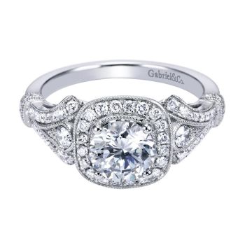 14K White Gold 0.42 ct Diamond Halo Engagement Ring Setting ER7479W44JJ