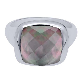 Rock Crystal & Black Pearl Fashion Ladie's Ring In Silver 925 LR50179SVJXB