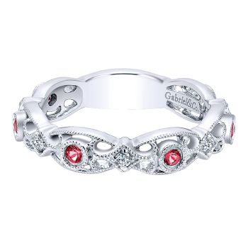 0.08 ct - Ladies' Ring
 14k White Gold Diamond And Ruby Stackable /LR5709W45RA-IGCD
