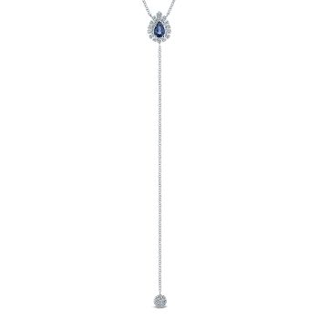 0.18 ct - Necklace
 14k White Gold Diamond And Sapphire Y Knots /NK5401W45SA-IGCD