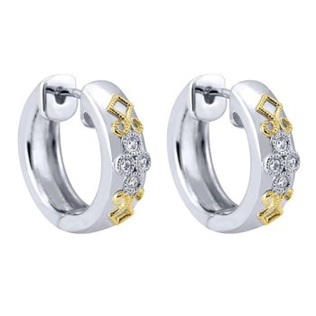 925 Silver/18k Yellow Gold Diamond Huggie Earrings 0.06 ct EG10971MY5JJ