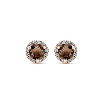0.07 ct - Earrings
 14k Pink Gold Diamond Smoky Quartz Stud /EG12372K45SQ-IGCD