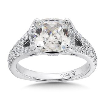 Grand Opulance Collection Cushion Shape Center Split Shank Engagement Ring with in 14K White Gold (0.5ct. tw.) /CR397W