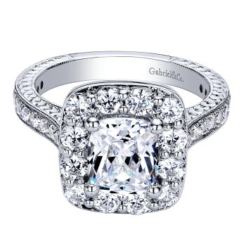 1.25 ct Diamond Engagement Ring - Set in 14k White Gold Diamond Halo /ER9420W44JJ-IGCD