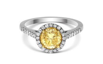 1.26 Ct Round Brilliant Fancy Yellow Halo Diamond Engagement Ring YAH2002