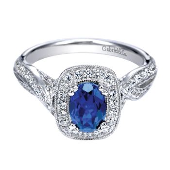 0.63 ct F-G SI Diamond and Sapphire Fashion Ladie's Ring In 14K White Gold LR6623W44SA