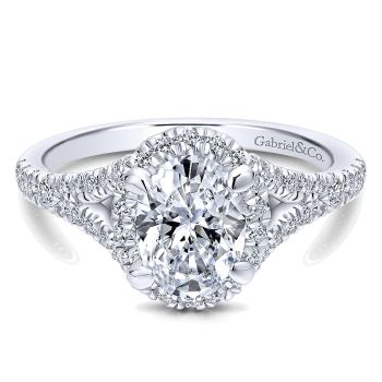 0.59 ct Diamond Engagement Ring - Set in 14k White Gold Diamond Halo /ER12769O4W44JJ-IGCD