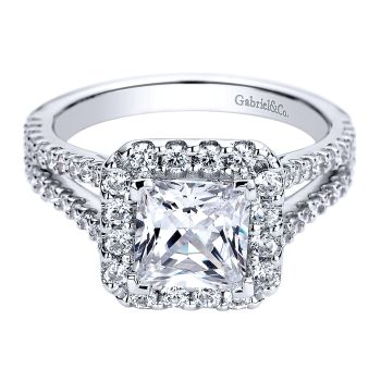 0.70 ct Diamond Engagement Ring - Set in 14k White Gold Diamond Halo /ER9403W44JJ-IGCD