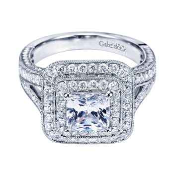 0.96 ct - Diamond Engagement Ring Set in 14k White Gold Double Halo /ER7264W44JJ