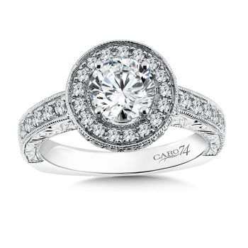 Inspired Vintage Collection Halo Engagement Ring with Side Stones in 14K White Gold (0.57ct. tw.) /CR390W