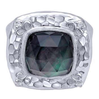 0.04 ct F-G SI Diamond Rock Crystal & Black Pearl Fashion Ladie's Ring Silver 925 LR50348SV5XB
