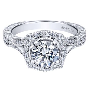 Gabriel & Co 18K White Gold 0.52 ct Diamond and Sapphire Halo Engagement Ring Setting ER11375R4W83SA