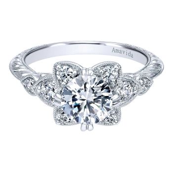 0.40 ct - Diamond Engagement Ring Set in Platinum Diamond Halo /ER10052PT3JJ-IGCD