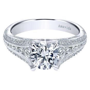 0.57 ct - Diamond Engagement Ring Set in 18k White Gold - Straight Setting /ER11908R4W83JJ-IGCD