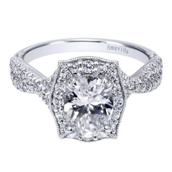 18K White Gold 0.50 ct Diamond Halo Engagement Ring Setting ER10466W83JJ