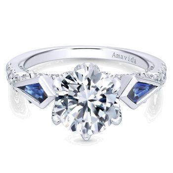 0.52 ct - 3 Stone Diamond Engagement Ring Set in 18k White Gold With 0.43 Sapphire /ER12129R6W83SA-IGCD