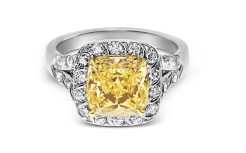 3.98 Ct Cushion Cut Fancy Yellow Halo Diamond Engagement Ring QF3003