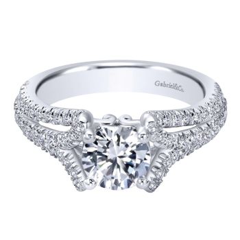 14K White Gold 0.59 ct Diamond Halo Engagement Ring Setting